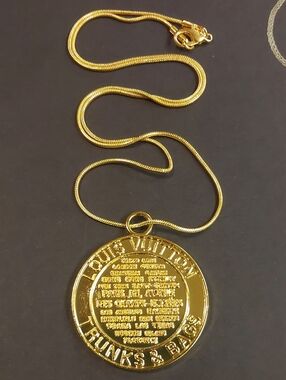 LV Gold-tone Medallion Round Logo Pendant Necklace
